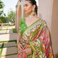 Vishnu Weaves Women's Peach Paithani Silk Zari Woven Saree with Unstitched Blouse - Swadesiicart