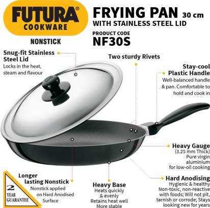 Hawkins Futura Non-stick Frying Pan 30 cm Diameter with Lid 1 L (NF30S) - Swadesiicart