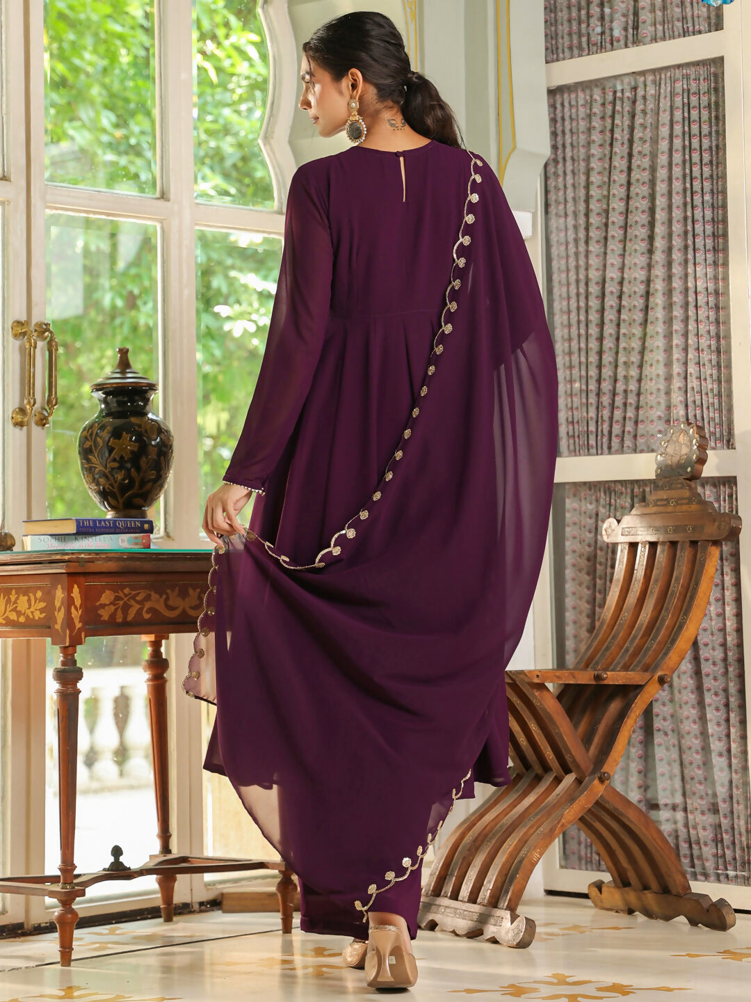 Janasya Purple Georgette Embroidered Kurta,Bottom & Dupatta | Swadesiicart
