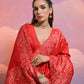 Vishnu Weaves Women's Red Handloom Raw Silk Woven Border Saree with Blouse - Swadesiicart