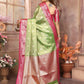 Anaita Light Green Tissue Silk With Zari Weaving Saree With Blouse