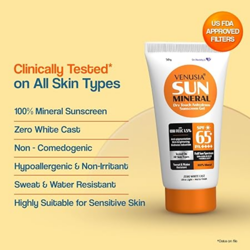 Dr. Reddy's Venusia Sun Mineral Sunscreen Gel SPF 65+ PA++++ - Swadesiicart