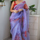 Vamsee Blue Organza Saree - Swadesiicart