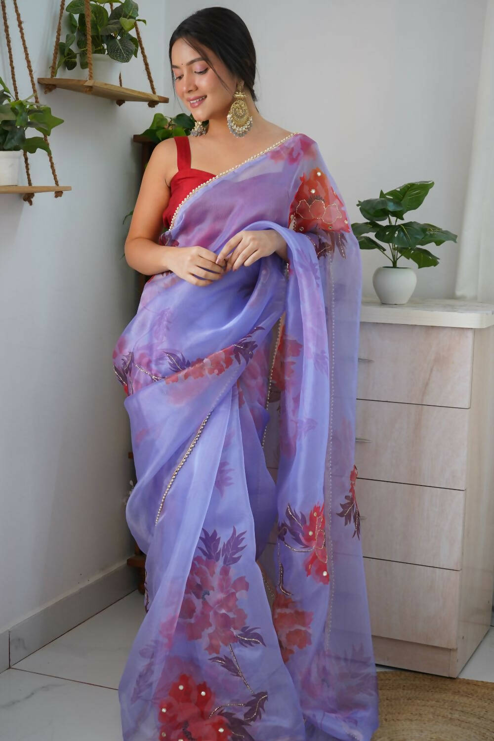 Vamsee Blue Organza Saree - Swadesiicart