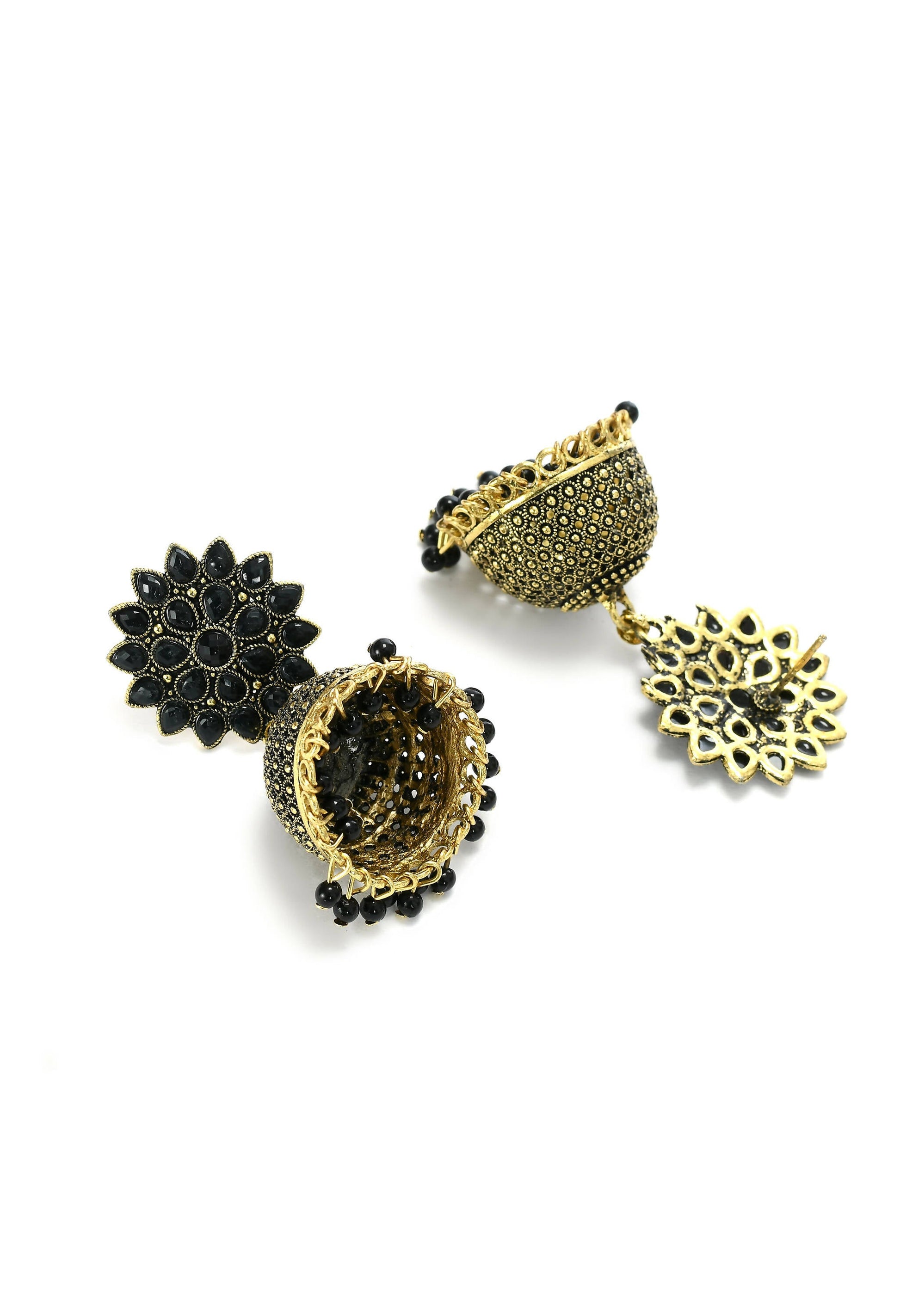 Mominos Fashion Joharkamal Kundan work Jhumka with Black Beads - Swadesiicart