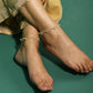 Gold-Polished White Kundan Studded Beaded Anklet - Ruby Raang | Swadesiicart