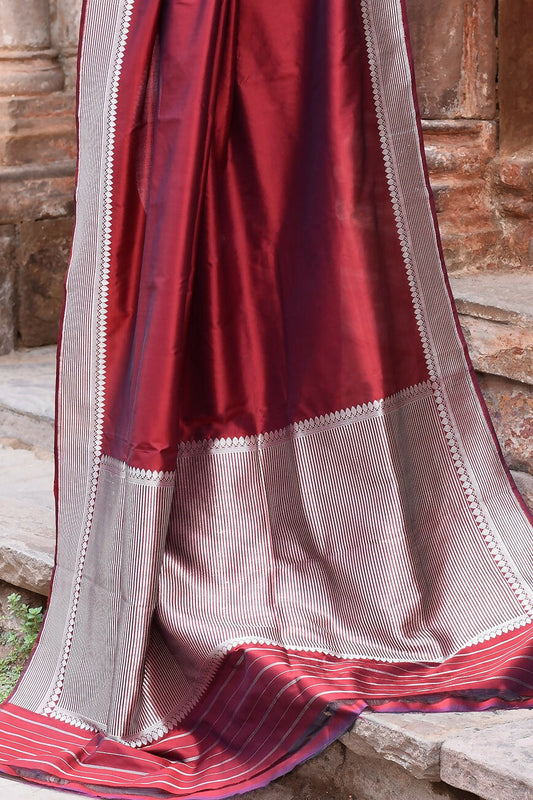 Joban Fashion Maroon Red Colour Banarasi Katan Pure Handloom Banarasi Silk Saree | Swadesiicart