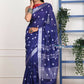 Very Much Indian Handmade Tie And Dye Cotton Saree By Women Weavers - Indigo Blue | Swadesiicart