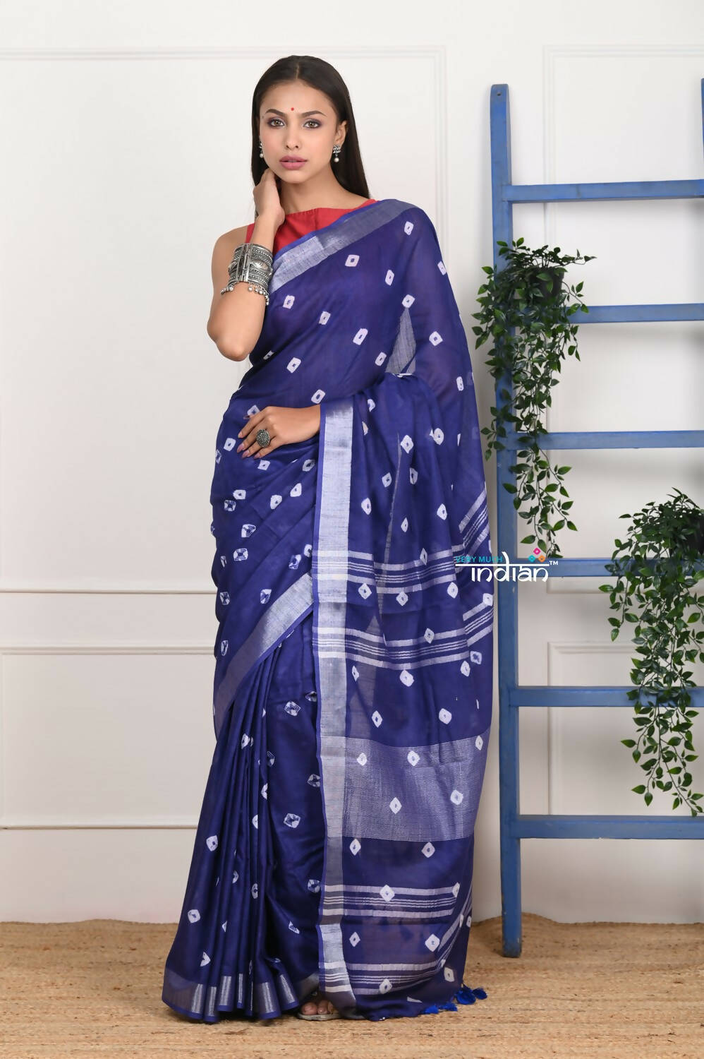Very Much Indian Handmade Tie And Dye Cotton Saree By Women Weavers - Indigo Blue | Swadesiicart