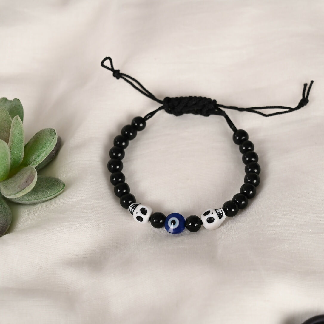 NVR Men & Women Black Evil Eye Adjustable Bracelet - Swadesiicart