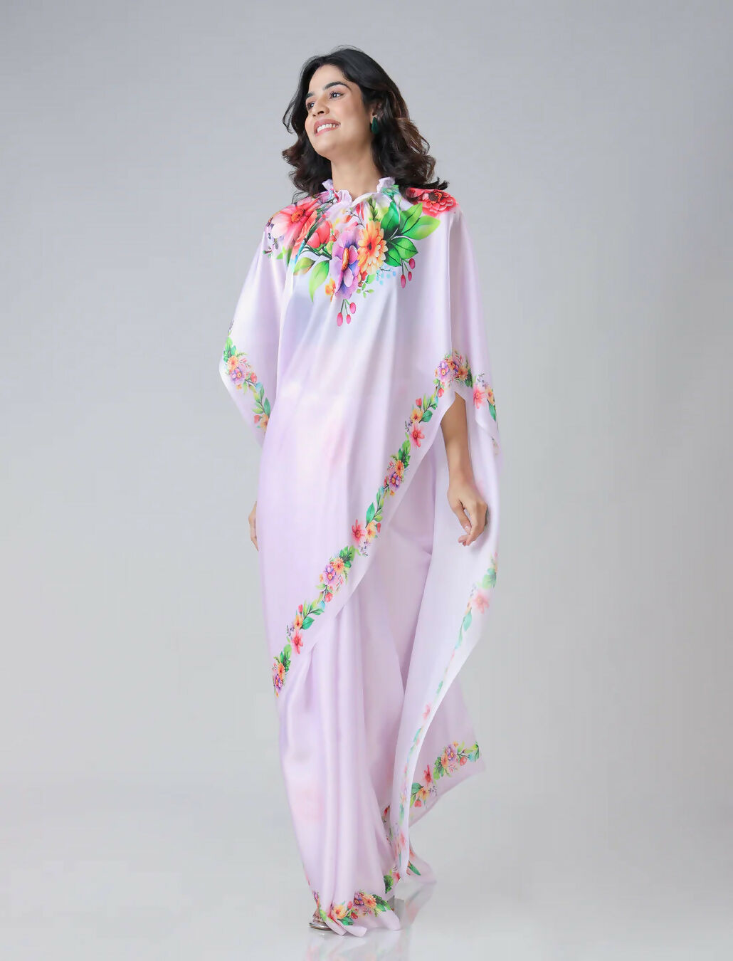 Vastranavya Mauve Freehand Flower Print Ready to Wear Saree | Swadesiicart