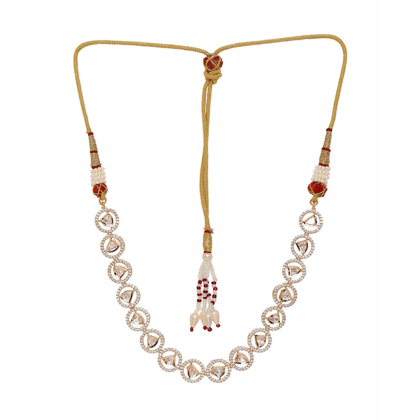 Patti Shapped Kundan and Round Diamond Neckpiece (Gold) - Ruby Raang | Swadesiicart