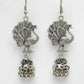 NVR Women's Silver-Toned Peacock Desing German Silver Oxidised Dome Shaped Jhumka Earrings | Swadesiicart
