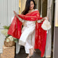 The52 White Women's Beautiful Chanderi Jacquard Fabric Embroidered Work Straight Kurta Pant and Dupatta Set - Swadesiicart