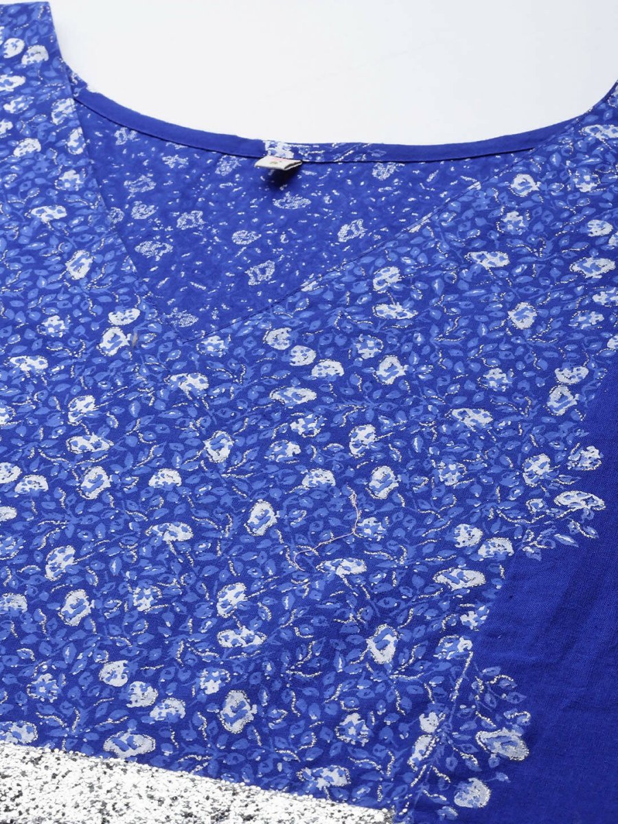 Ahalyaa Blue & White Floral Print Floral Kaftan Kurta | Swadesiicart