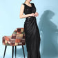 Black Imported Crush Lycra Texture Pattern Ready to Wear Saree with stitched Blouse - Nirvana | Swadesiicart
