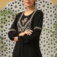 Juniper Women's Black Rayon Crepe Solid With Embroidery Straight Tunic | Swadesiicart