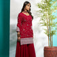 Aayaa Designer Faux Gorgette Embroidery Zari Sequins Thread work Full Flaired plazzo Suit with Dupatta - Maroon