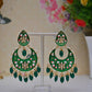 Gold-Polished Brass & Pearl Dangle Women Green Hand Painted Meenakari Chandbali Earrings By House of Ree - House of Ree