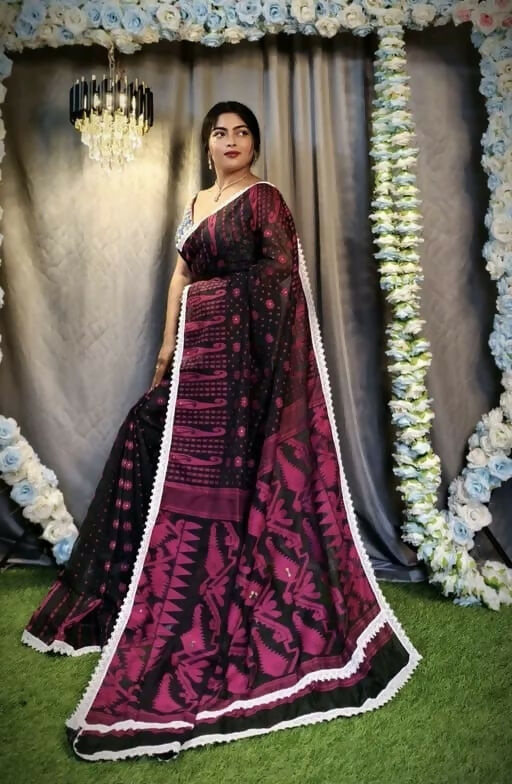 Exclusive Collection Beautiful Black Jaal Jamdani Saree - Swadesiicart