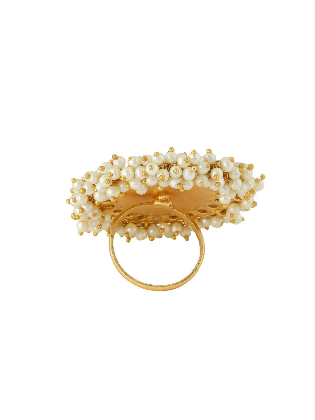 NVR Women's Traditional Ethnic Kundan Meenakari Gold-Polished Ajustable Finger Ring | Swadesiicart