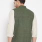 Even Apparels Green Wool Men Woven Nehru Jacket | Swadesiicart