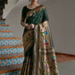 Vishnu Weaves Women's Bt-Green Paithani Silk Zari Woven Saree with Blouse - Swadesiicart