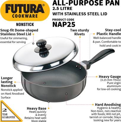 Hawkins Futura Non-stick All-Purpose Pan 22 cm Diameter with Lid 2.5 L (NAP25) - Swadesiicart