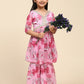 Alakhi Studio Girls Floral Georgette Printed V-Neck Kurta With Sharara - Pink