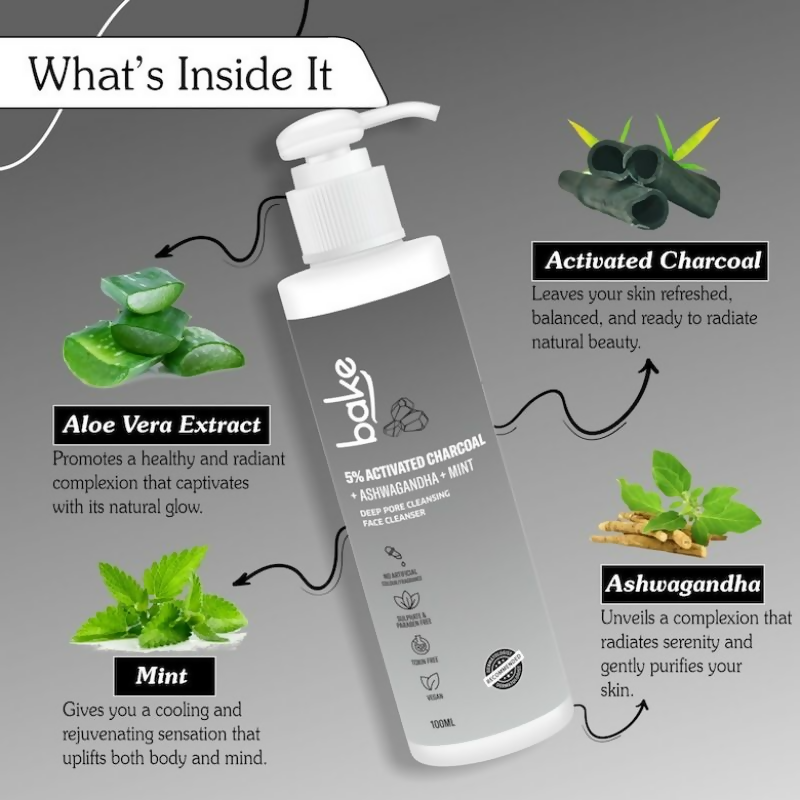 Bake 5% Activated Charcoal Face Cleanser | Swadesiicart
