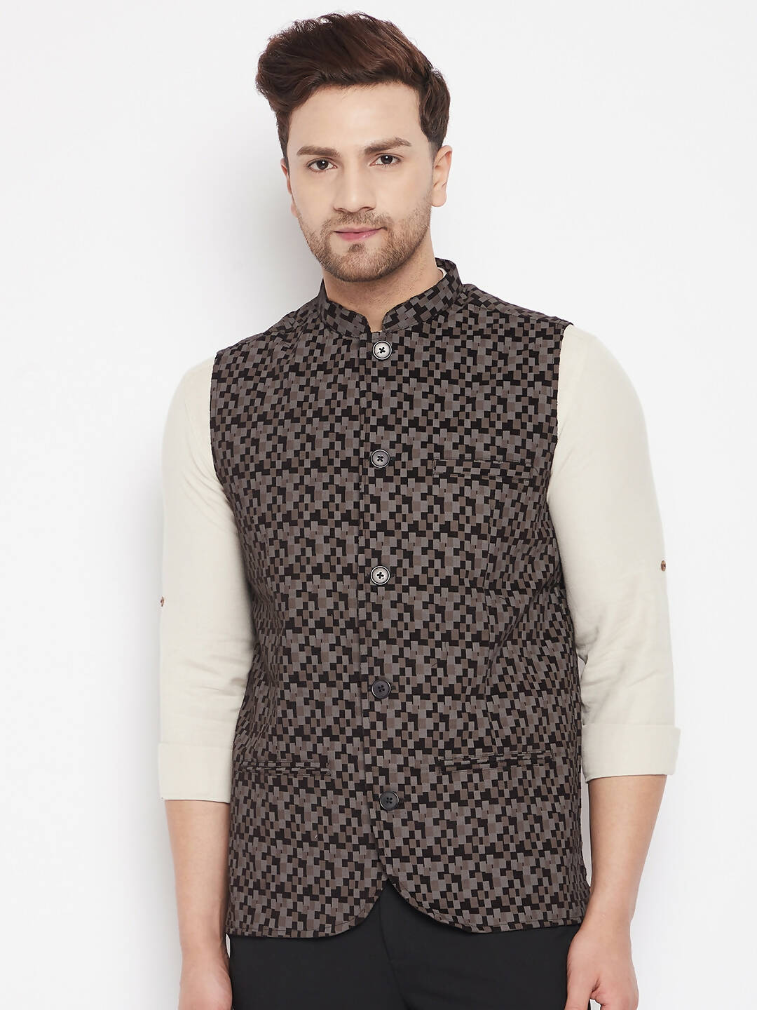 Even Apparels Black Merino Men Woven Nehru Jacket BF539 | Swadesiicart