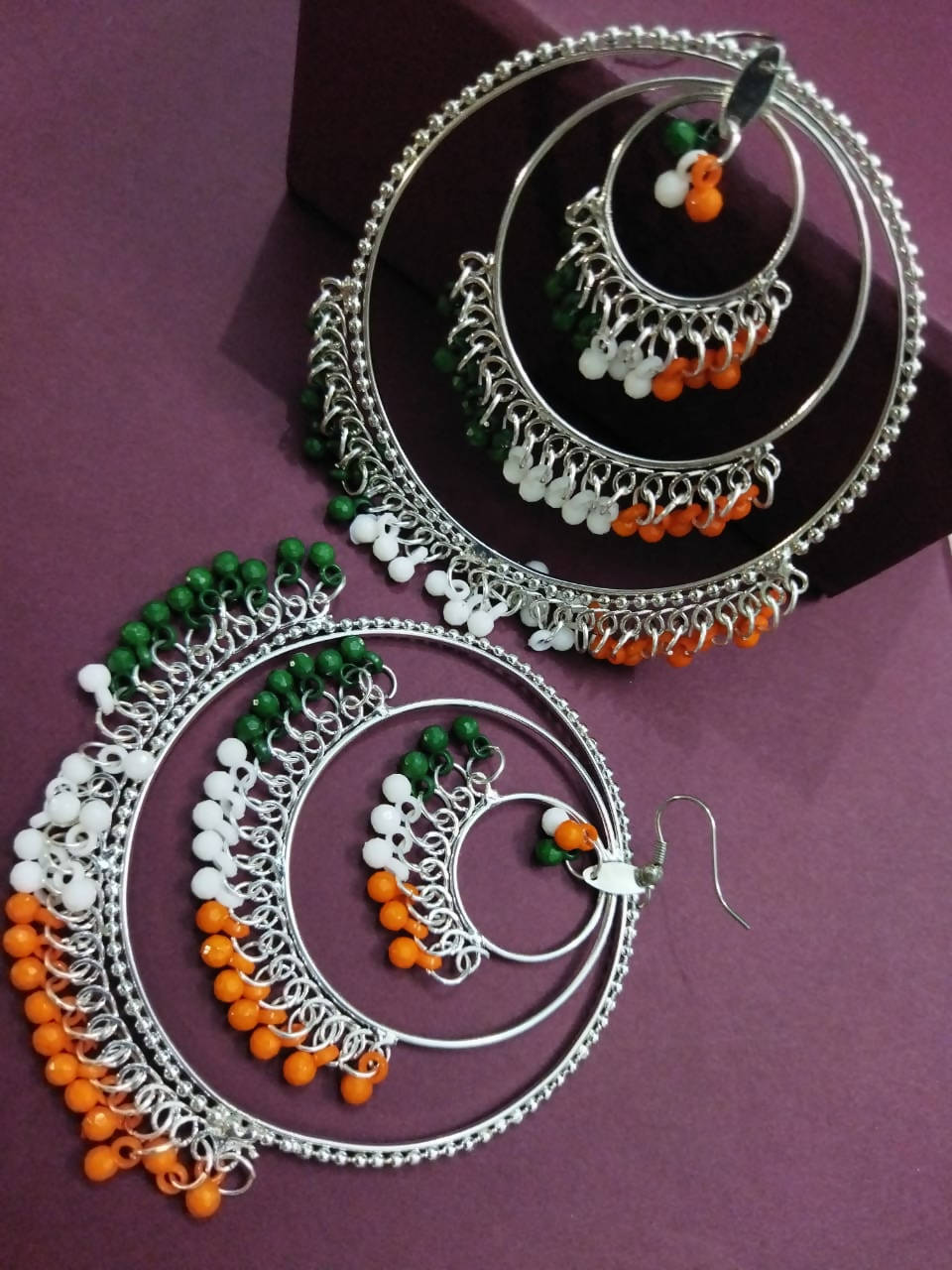 Mominos Fashion Traditional Silver-Plated Indian Tricolor Earrings - Swadesiicart
