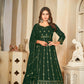 Jyoti Fashion Women's Bottle Green Georgette Embroidered Anarkali Kurta Pant Set With Dupatta | Swadesiicart