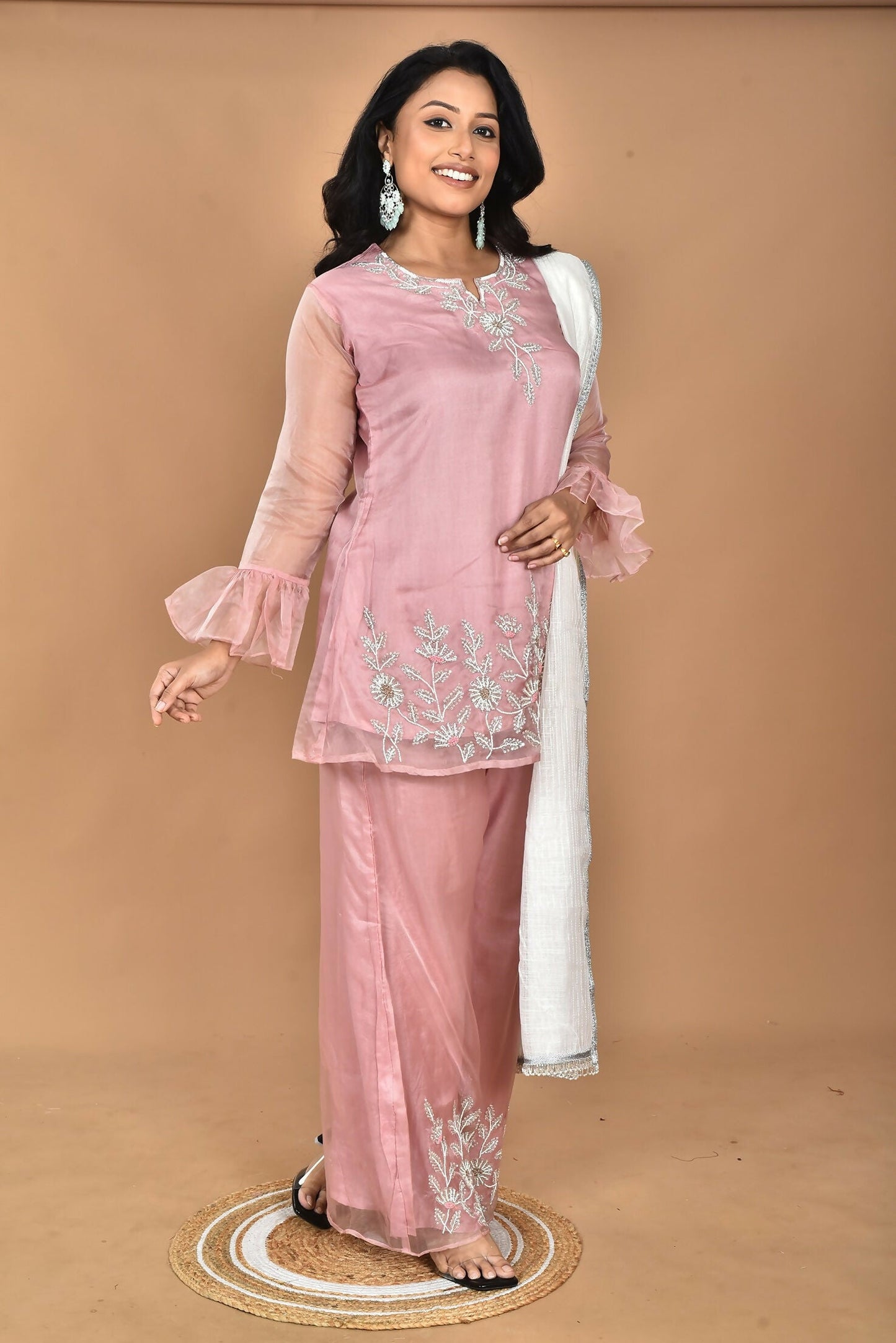 Morchari Women And Hand Embroidery Palazzo Set-Peach - Swadesiicart