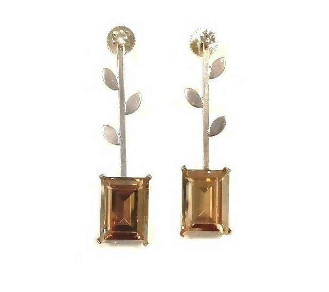 Bling Accessories Swarovski Light Color Topaz Stone 92.5 Sterling Silver Leaf Earrings | Swadesiicart