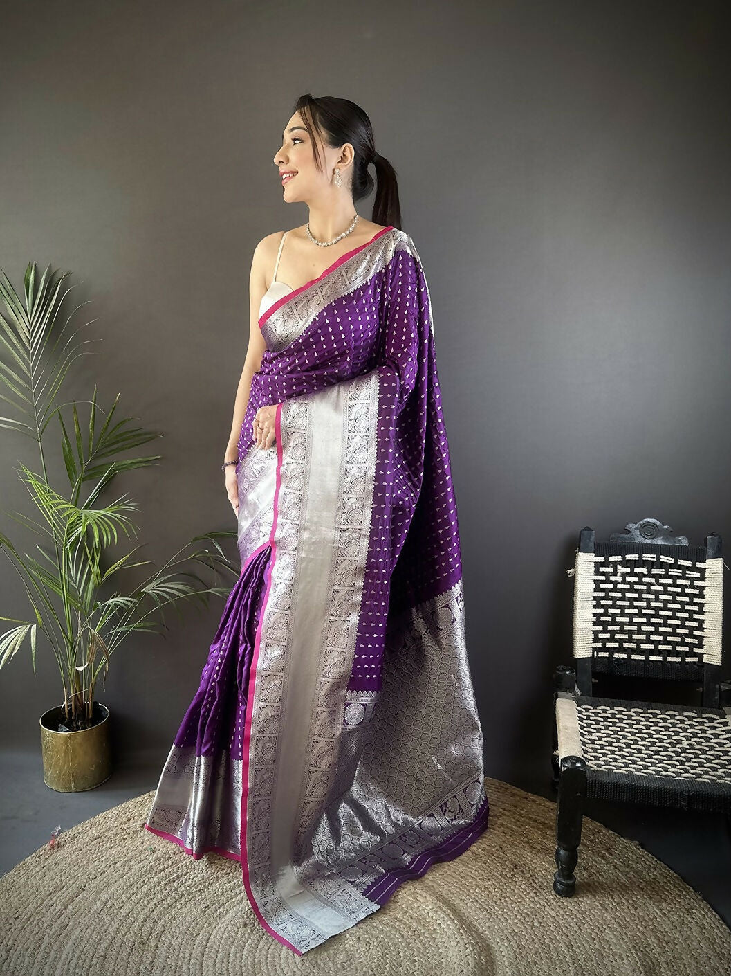 Joban Fashion Purple Small Butti Banarasi Silk Sarees | Swadesiicart
