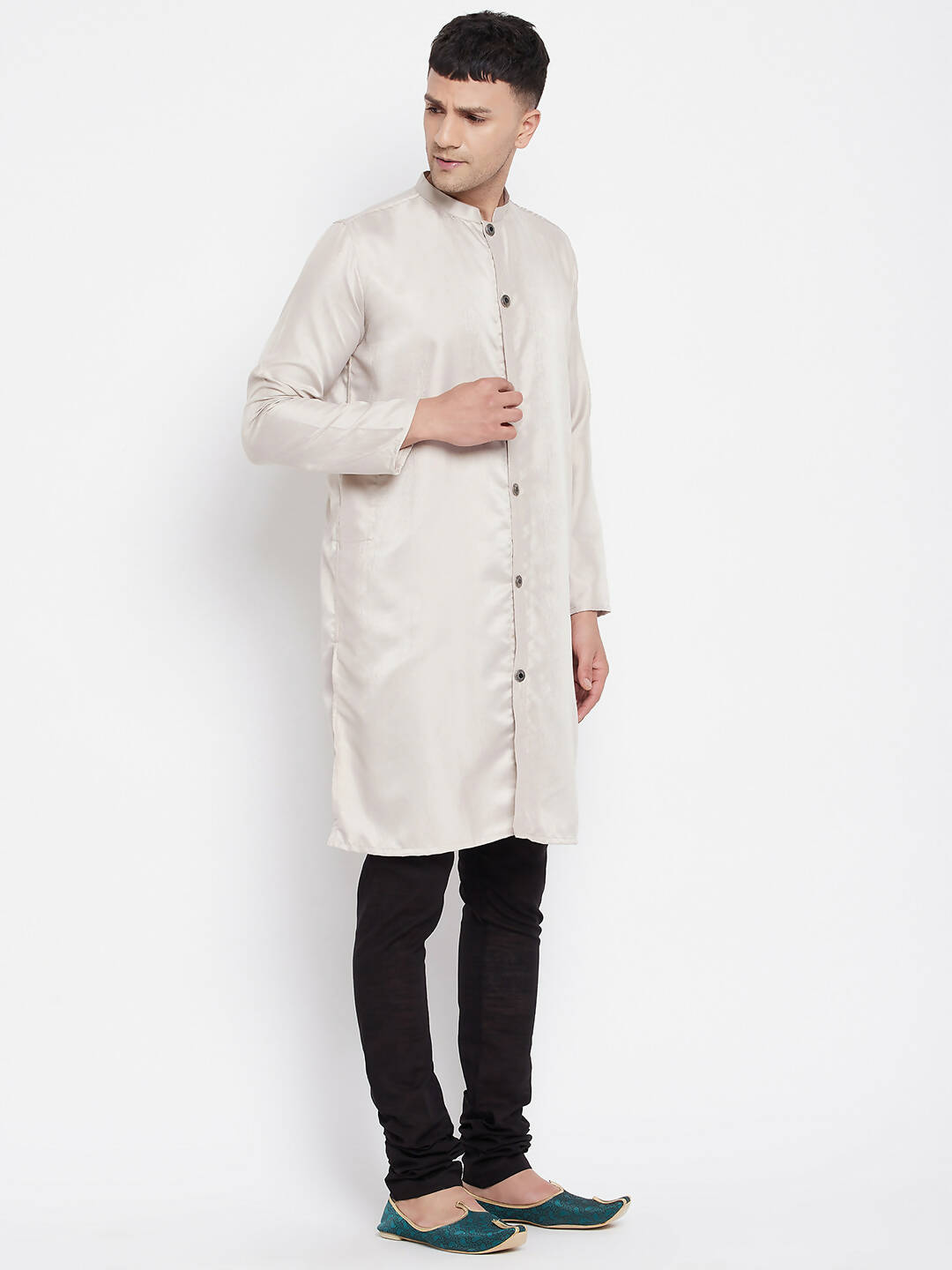 Even Apparels Beige Rayon Men's Sherwani Kurta With Open Front | Swadesiicart