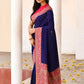 Joban Fashion Navy Blue Crepe Chiffon Pure Handloom Banarasi Silk Saree | Swadesiicart