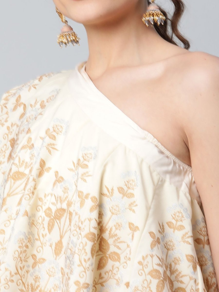 Ahalyaa Women Off White Crepe Floral Printed Top with Palazzos | Swadesiicart