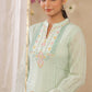 Juniper Women Sagegreen Cotton Dobby Woven Design A-Line Dress | Swadesiicart