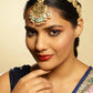 Gold-Polished White Blue Kundan-Studded Pearl Beaded Matha Patti - Ruby Raang | Swadesiicart