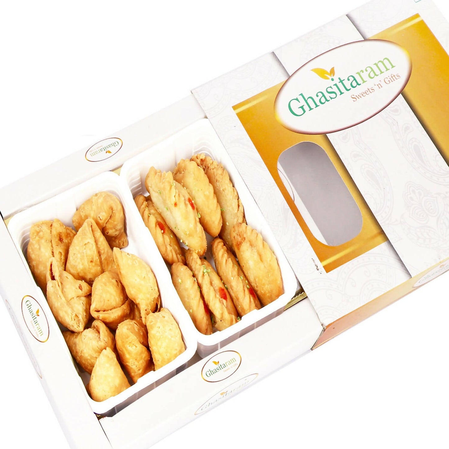 Ghasitaram Holi Gifts: Gujiya and Farsaan Samosa Hamper | Swadesiicart