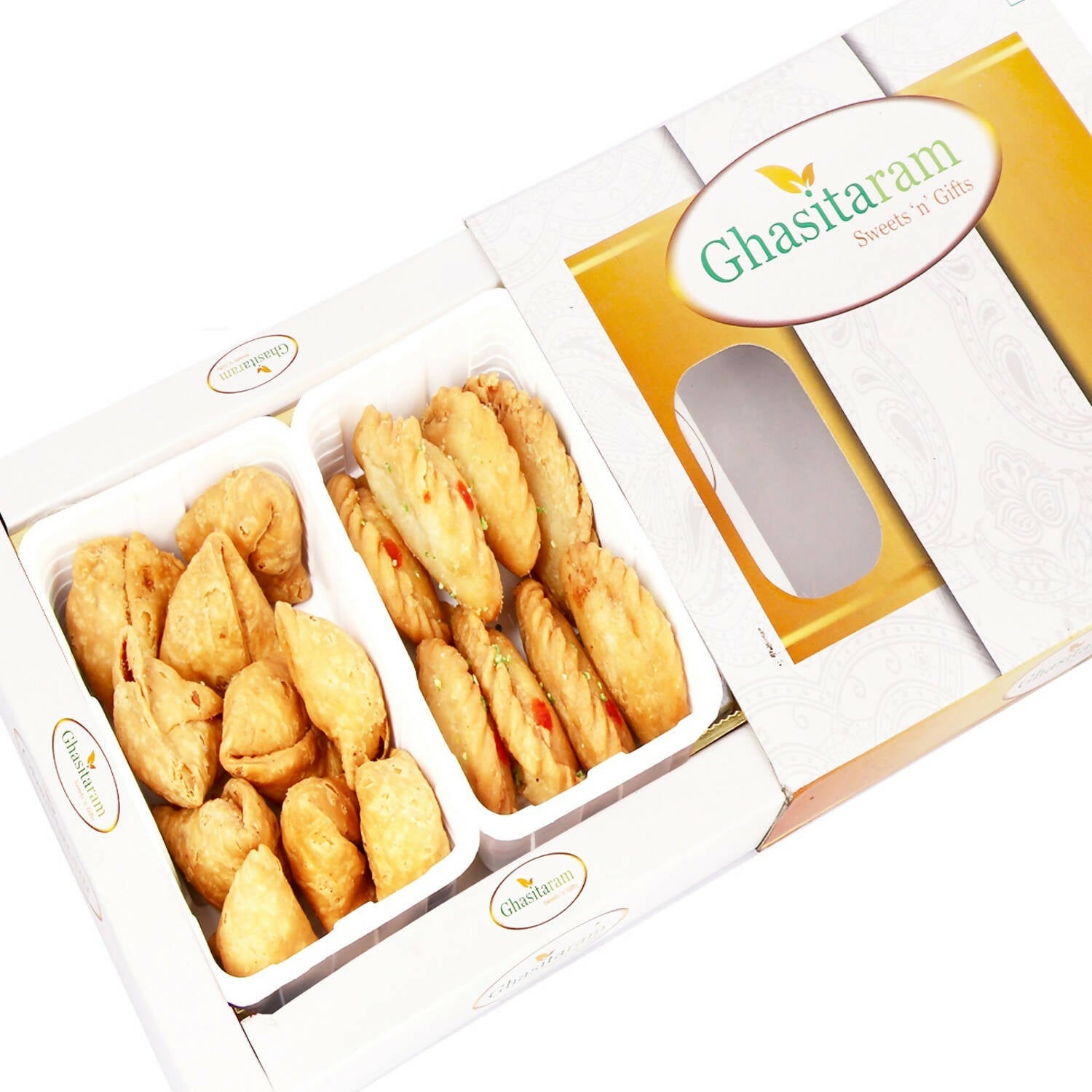 Ghasitaram Holi Gifts: Gujiya and Farsaan Samosa Hamper | Swadesiicart