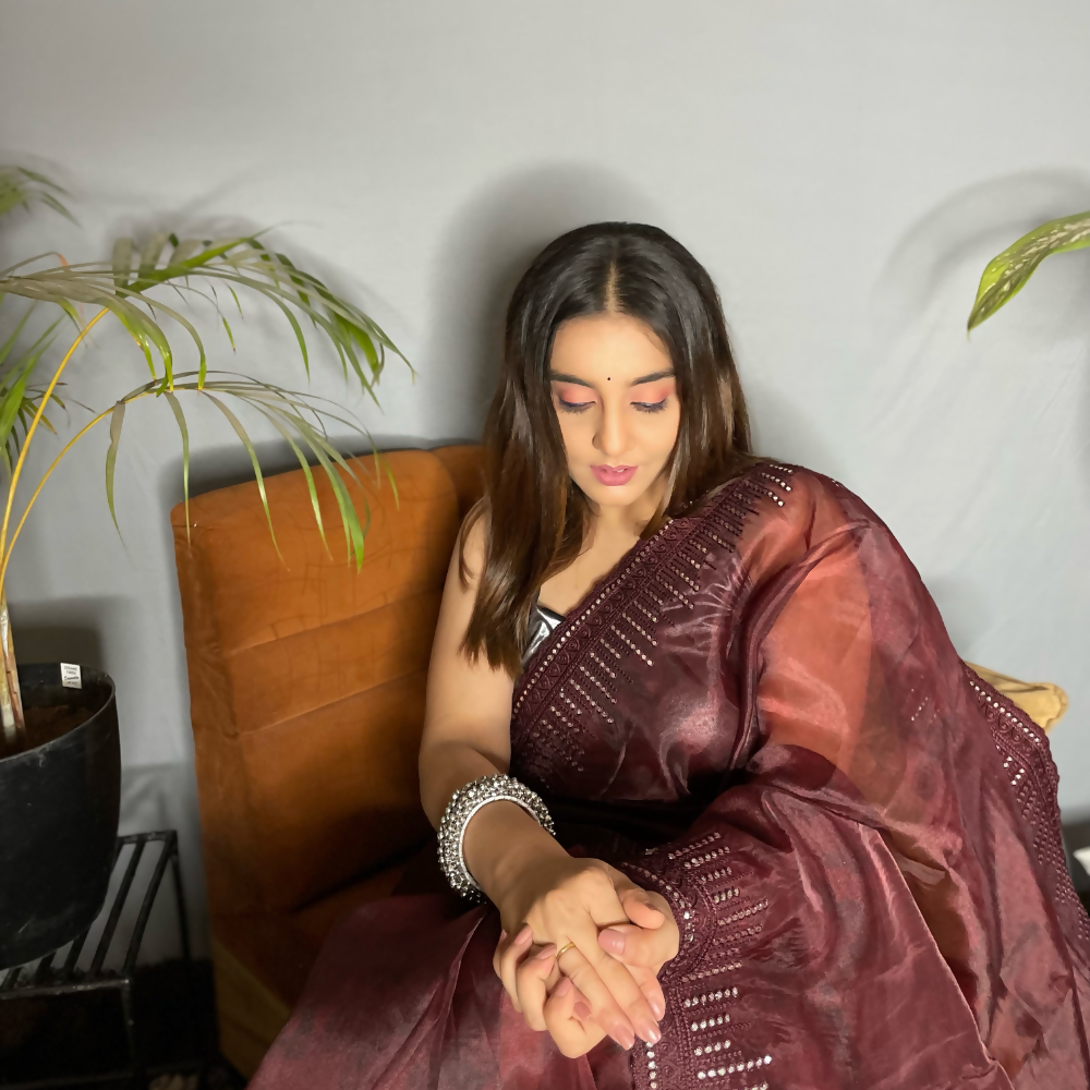Vamsee Rinkle-Gotta Rama Organza Saree - Swadesiicart