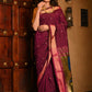 Very Much Indian Handloom Pure Cotton Paithani With Handwoven Pallu - Wine | Swadesiicart