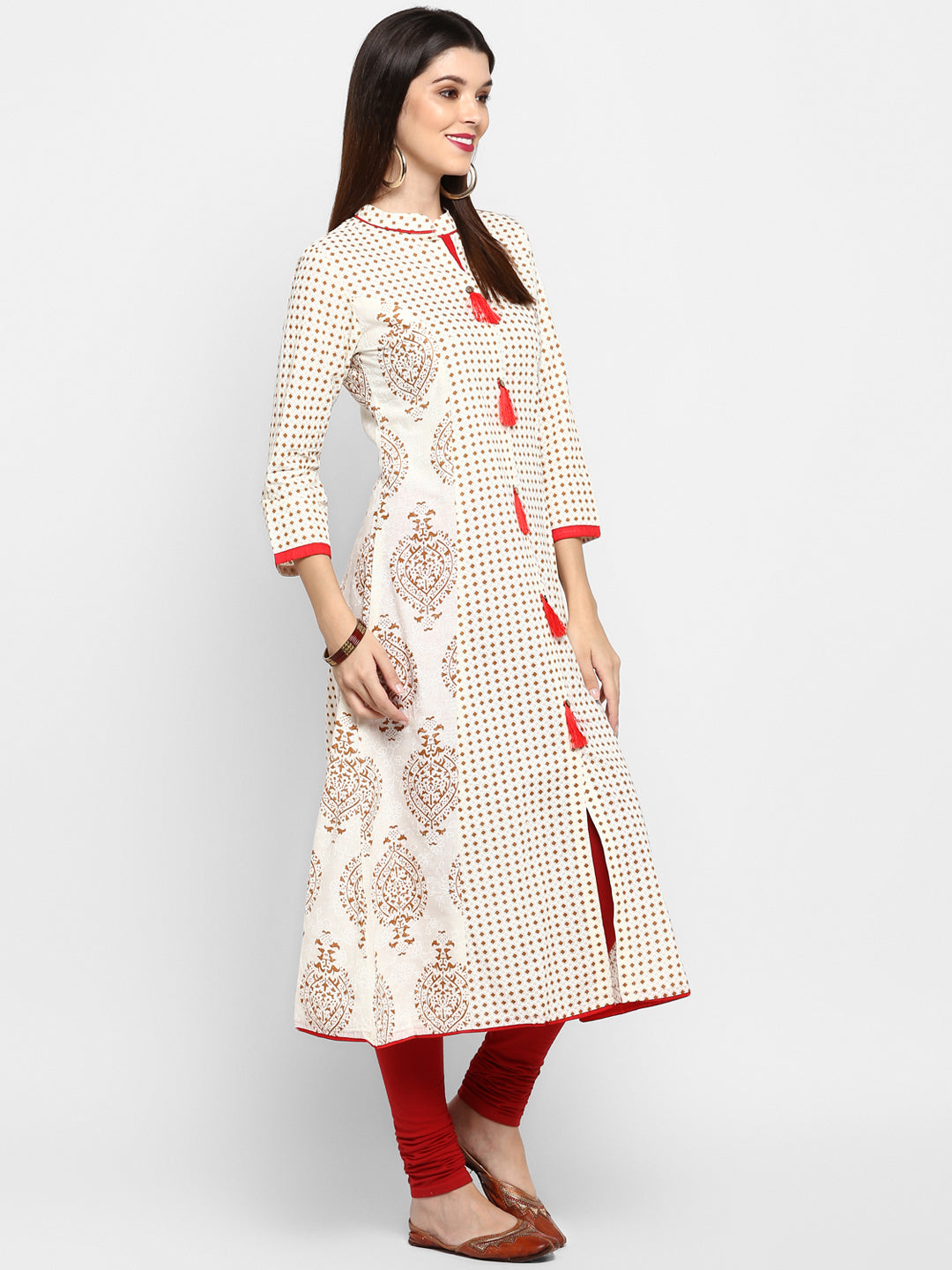 NOZ2TOZ Women's Off-White A-Line Kurta- (1pc set) - Swadesiicart