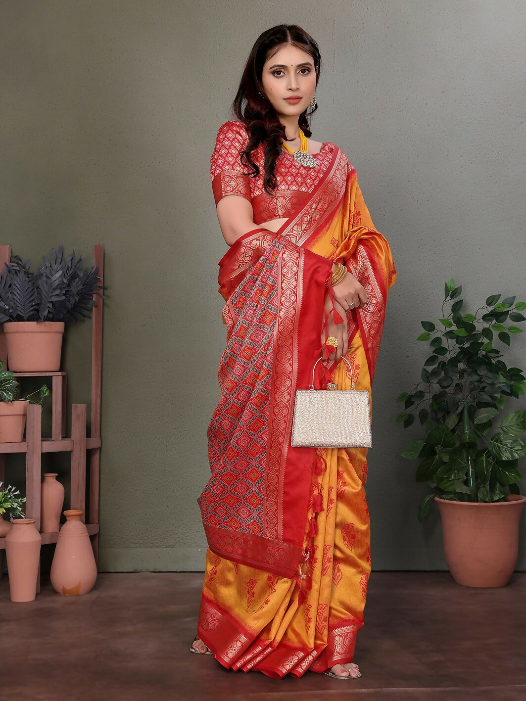 Joban Fashion Orange Woven Design Banarasi Silk Sarees | Swadesiicart