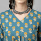 FIORRA Women's Tuquise Pure Cotton Flared Kurta & Sharara With Dupatta - Swadesiicart
