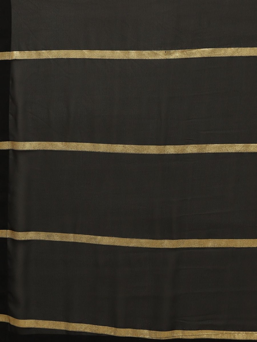 Ahalyaa Women's Black Georgette Gold Print Ready to Wear Saree | Swadesiicart