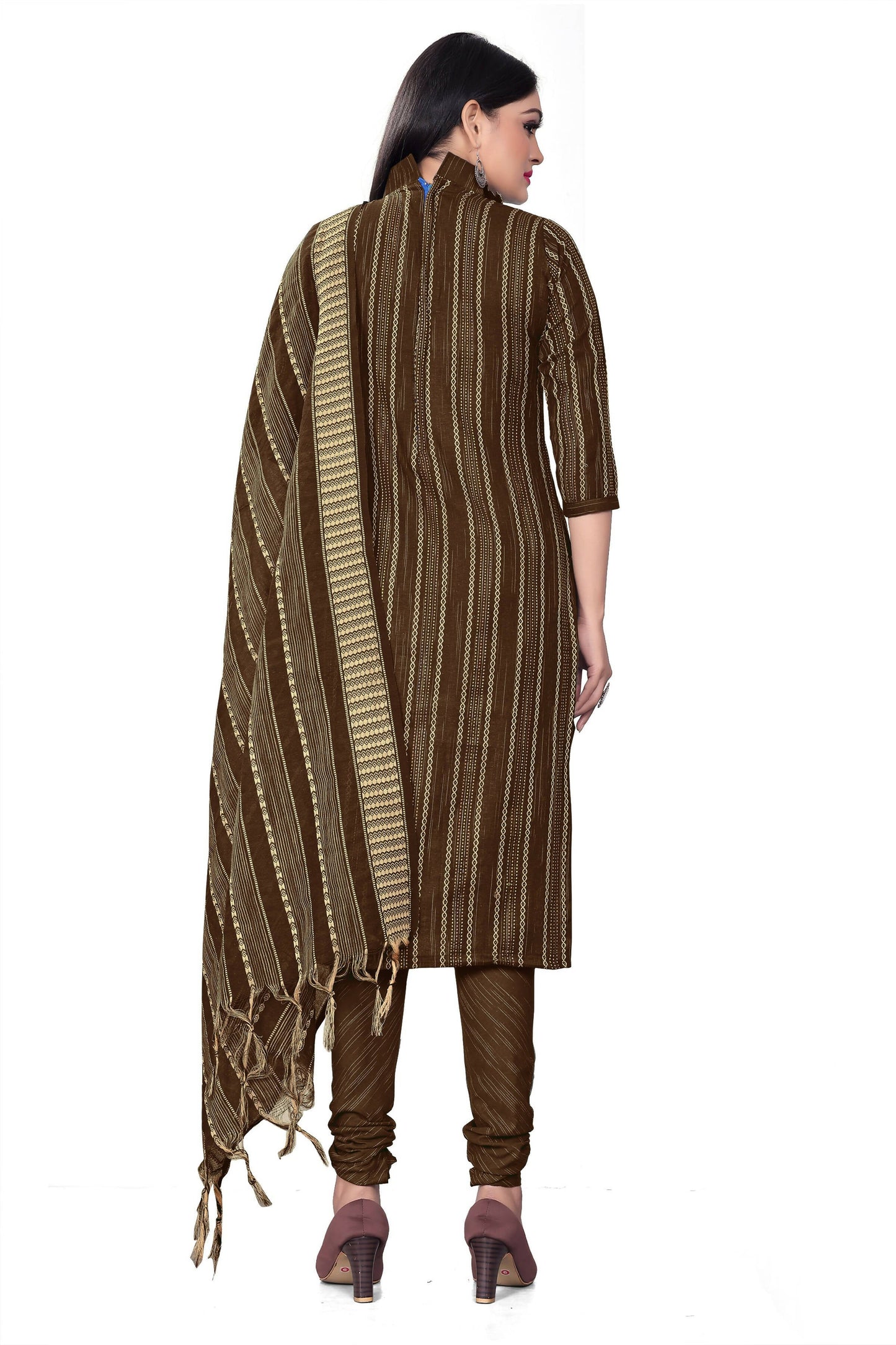 Brown Cotton Jacquard Woven Unstitched Dress Material - Tanvi